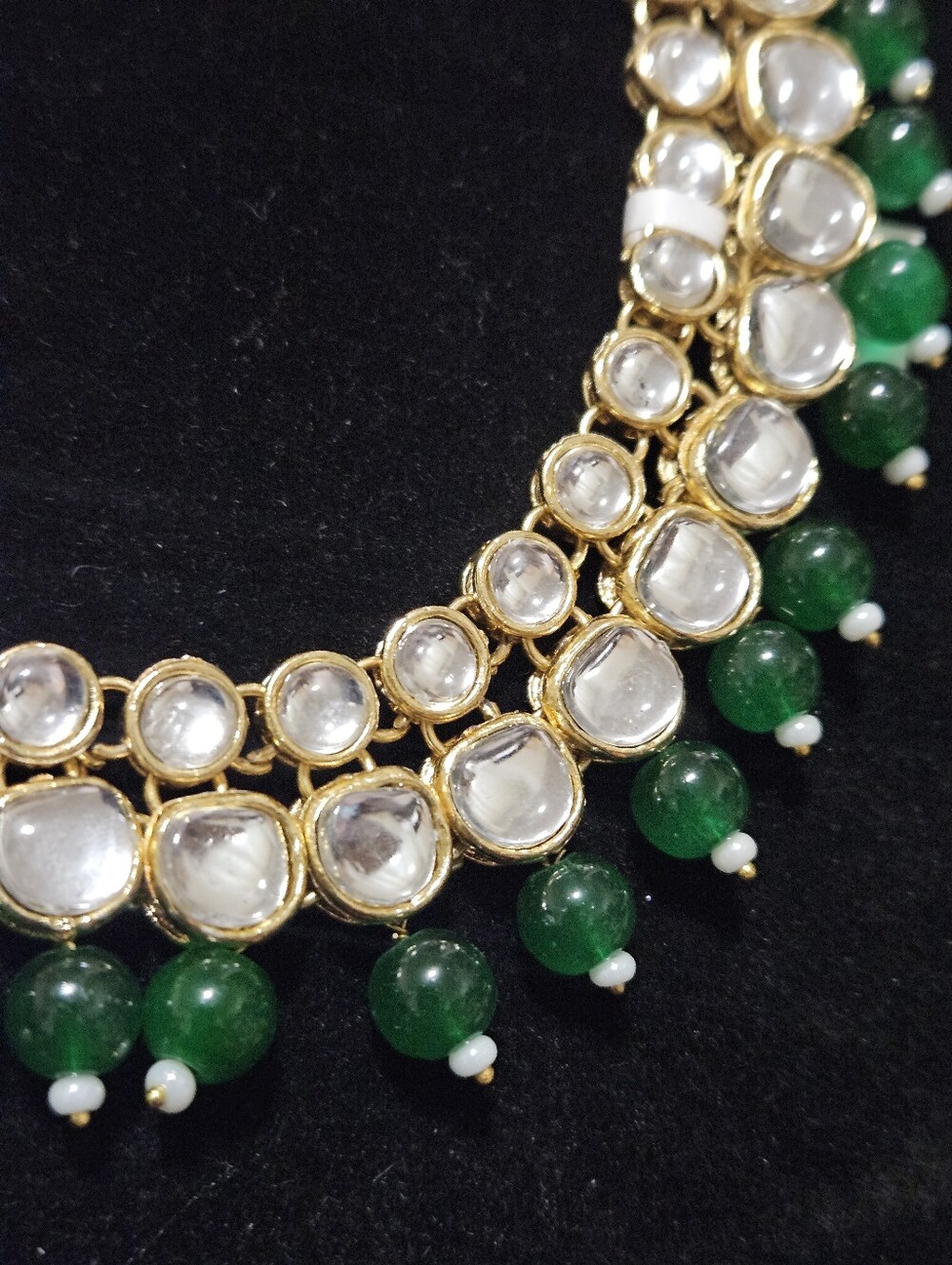 Aheli Indian Bollywood Kundan Necklace Earrings Set Green Gold - Picture 4 of 9